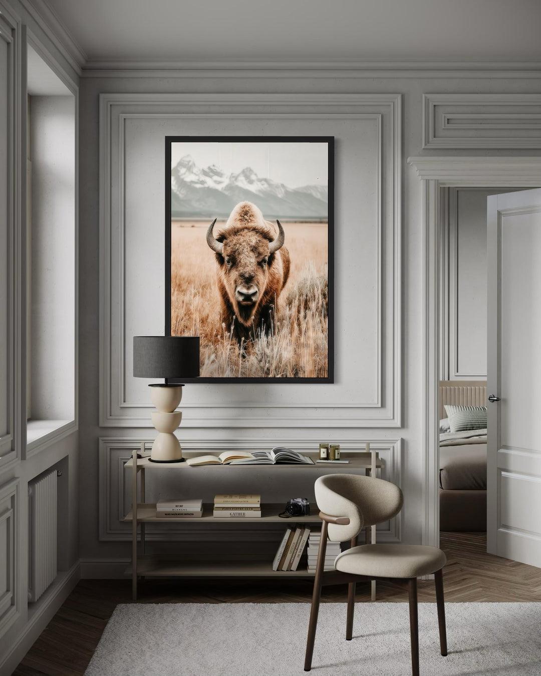 Sepia Bison Canvas Art – Rustic Buffalo Wall Art for Western Farmhouse Decor