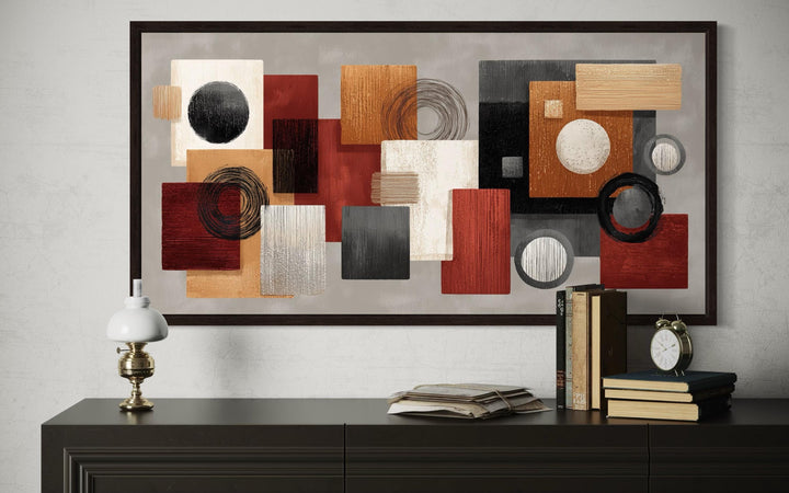 Modern Geometric Abstract  Red, Black, Beige and Orange Shapes Canvas Wall Art
