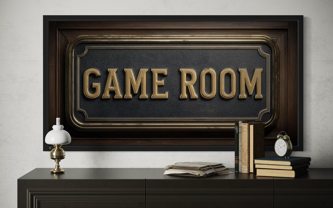 Game Room Vintage Sign Framed Canvas Wall Art