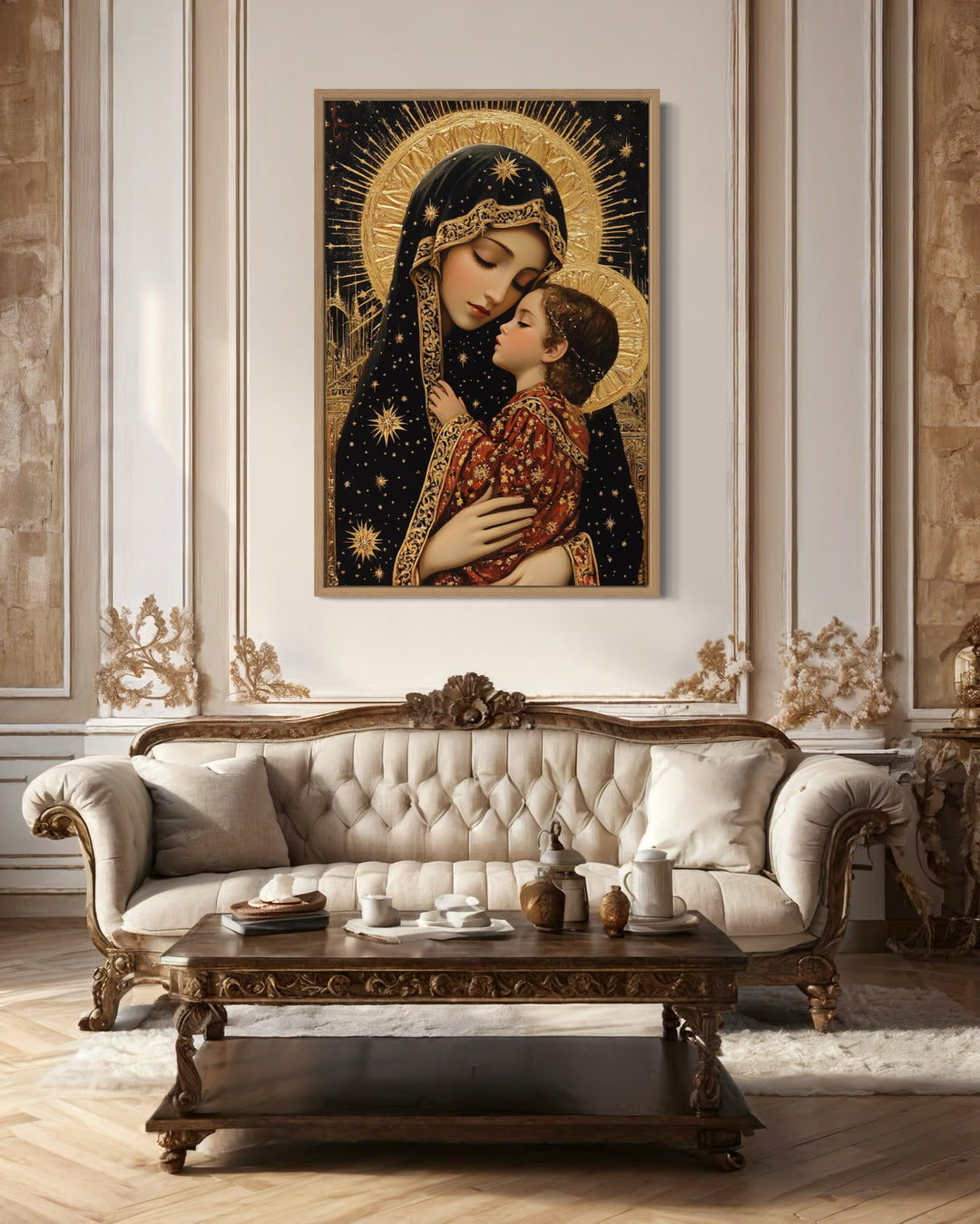 Virgin Mary And Baby Jesus Modern Icon Framed Christian Canvas Wall Art