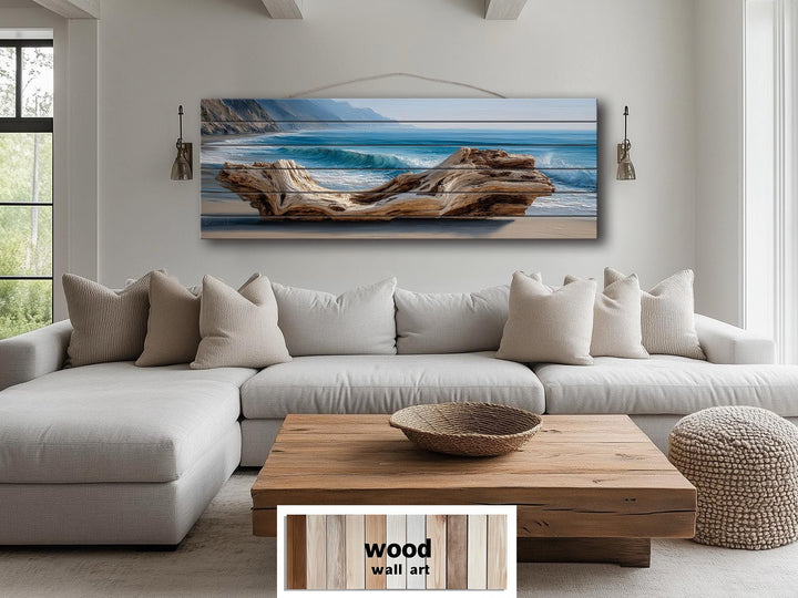 Driftwood On Beach Long Horizontal Coastal Distressed Wood Wall Art