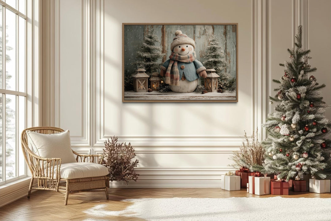 Christmas Snowman With Scarf Christmas Canvas Wall Art