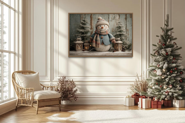 Christmas Snowman With Scarf Christmas Canvas Wall Art