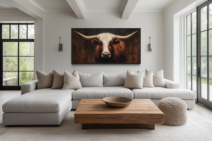 Brown And White Longhorn Bull Wall Art