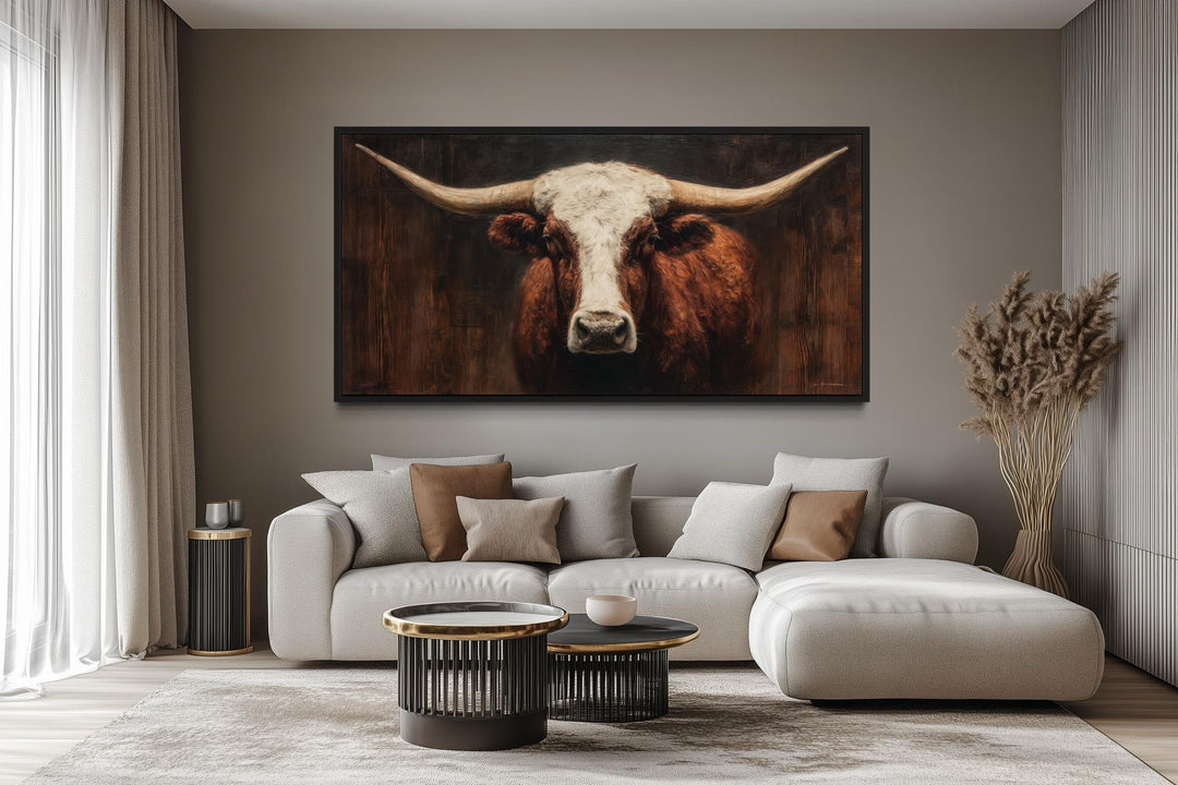 Brown And White Longhorn Bull Wall Art