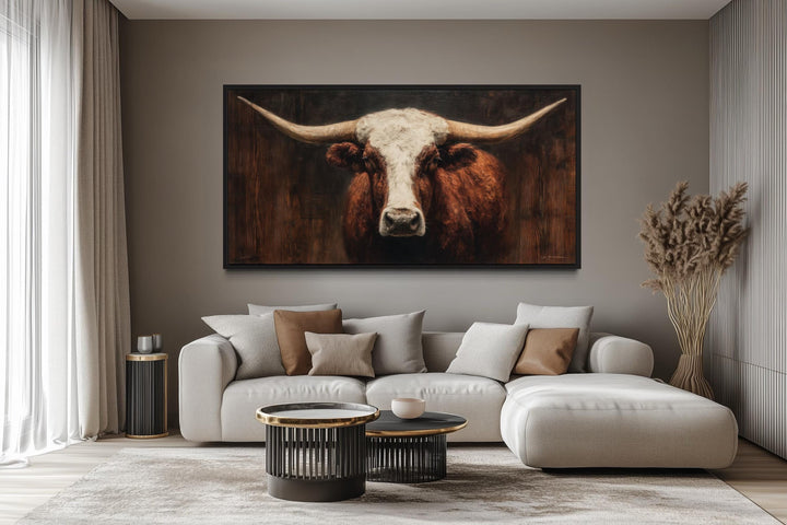 Brown And White Longhorn Bull Wall Art