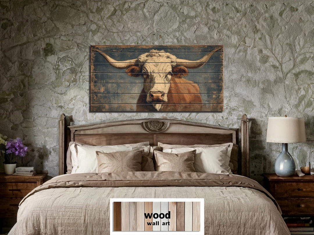 Longhorn Bull Wall Art - Rustic Wood Decor | Western Farmhouse Artwork