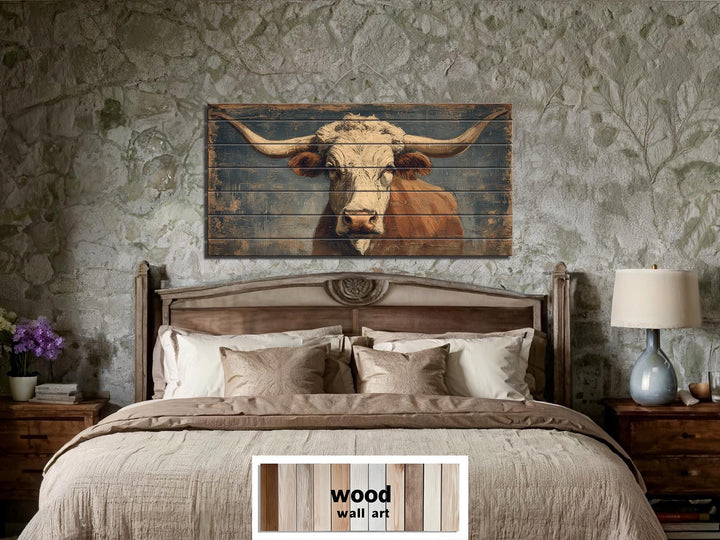Longhorn Bull Wall Art - Rustic Wood Decor | Western Farmhouse Artwork