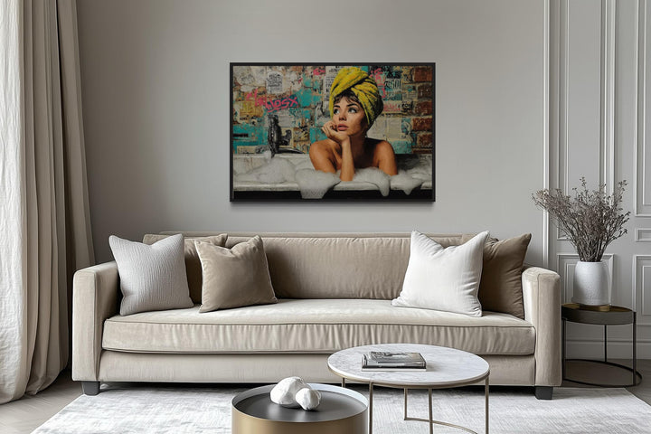 Graffiti Bathtub Girl Wall Art - Pop Art Canvas Print for Bathroom Decor