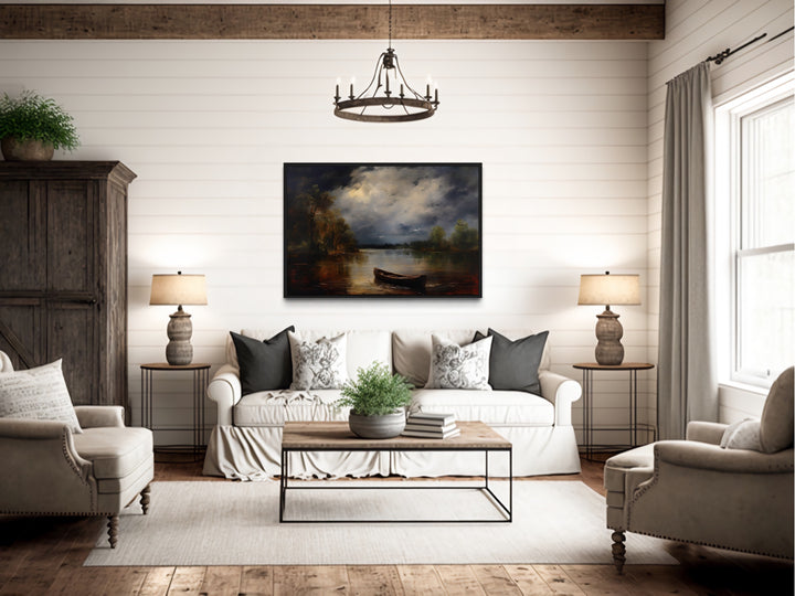 Canoe In The Lake Rustic Moody Cabin Wall Decor "Cabin Reflections" in rustic living room