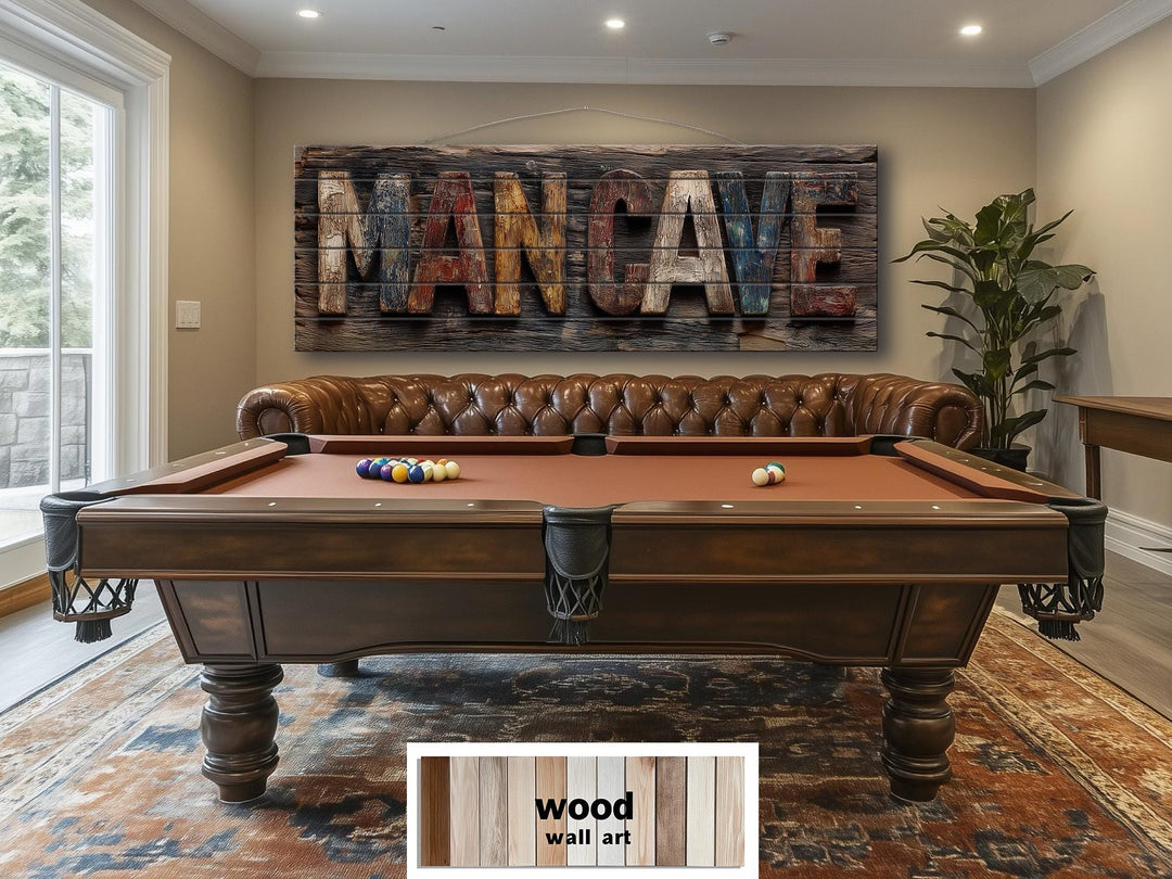 Man Cave Distressed Wood Sign Rustic Masculine Den Wall Art