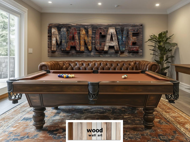 Man Cave Distressed Wood Sign Rustic Masculine Den Wall Art