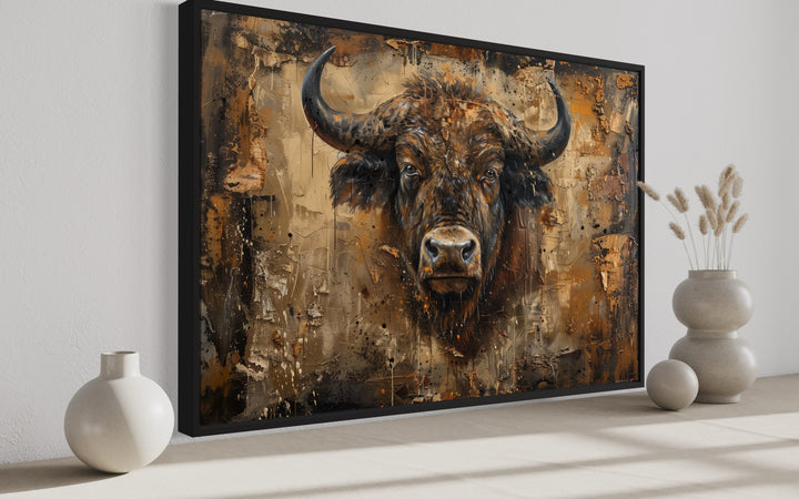 American Buffalo Head Abstract Painting Framed Canvas Wall Art side view