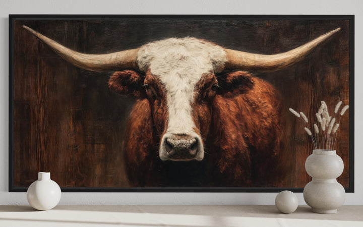 Brown And White Longhorn Bull Wall Art
