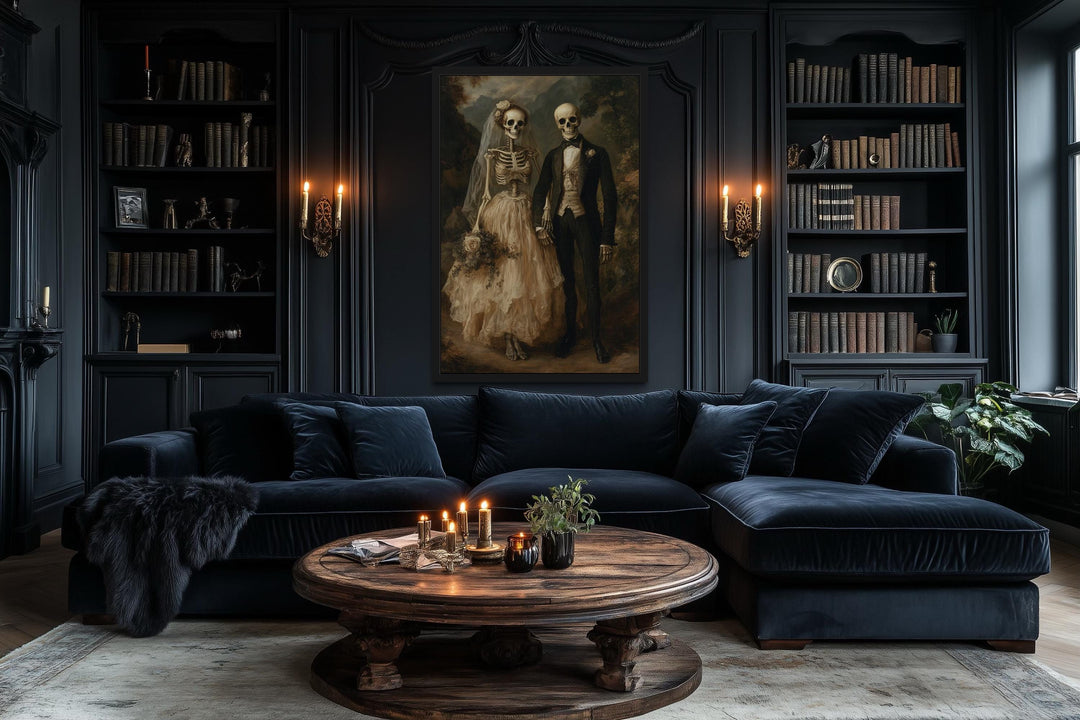Skeleton Bride and Groom Gothic Wedding Portrait Canvas Art
