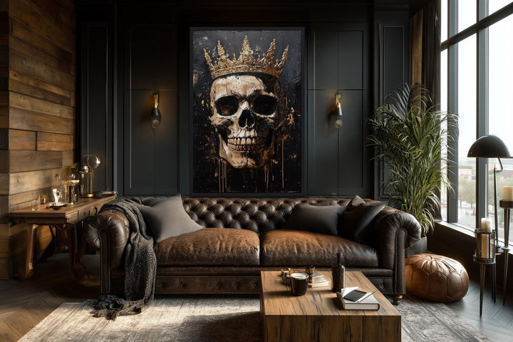 Skull Wearing Gold Crown Gothic Canvas Wall Art