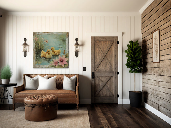 a living room filled with furniture and a painting on the wall