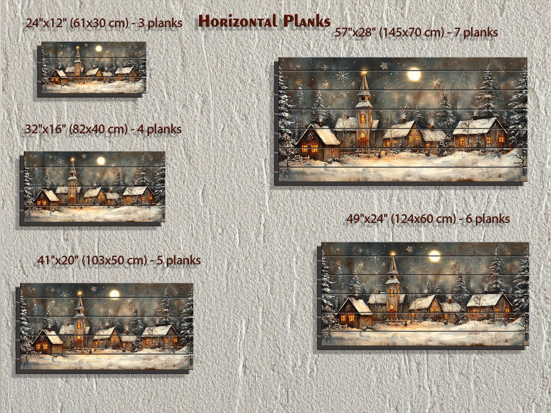 Rustic Christmas Snowy Village Distressed Wood Wall Art