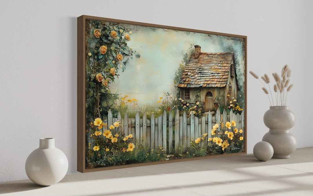 Charming Cottage Garden Rustic Floral Canvas Wall Art side view