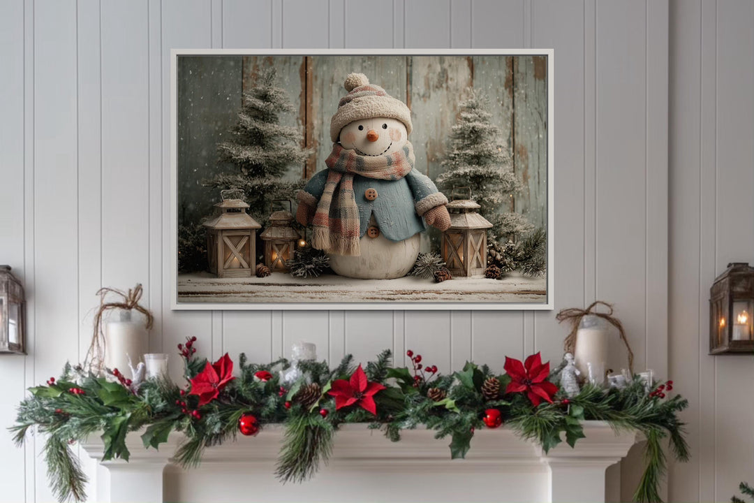 Christmas Snowman With Scarf Christmas Canvas Wall Art