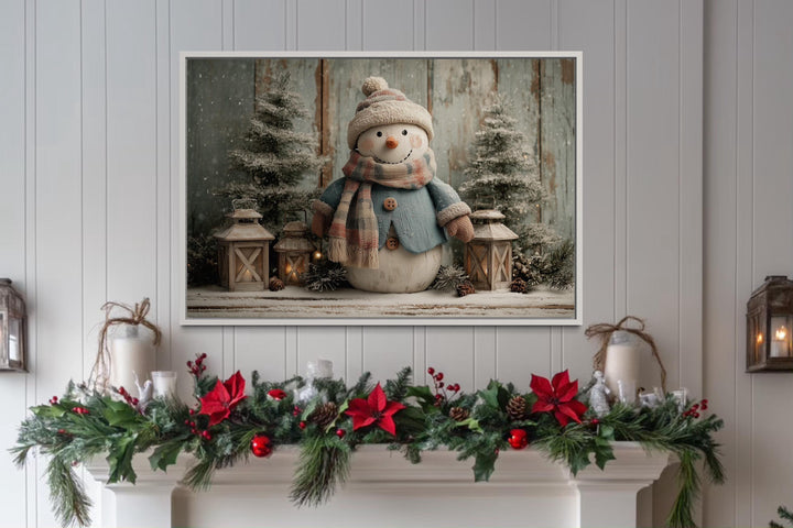 Christmas Snowman With Scarf Christmas Canvas Wall Art