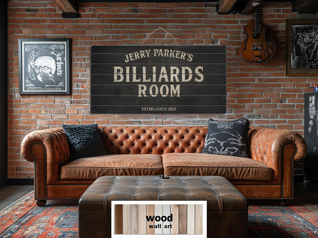 Custom Billiards Wall Art - Distressed Wood Sign | Personalized Pool Table Decor