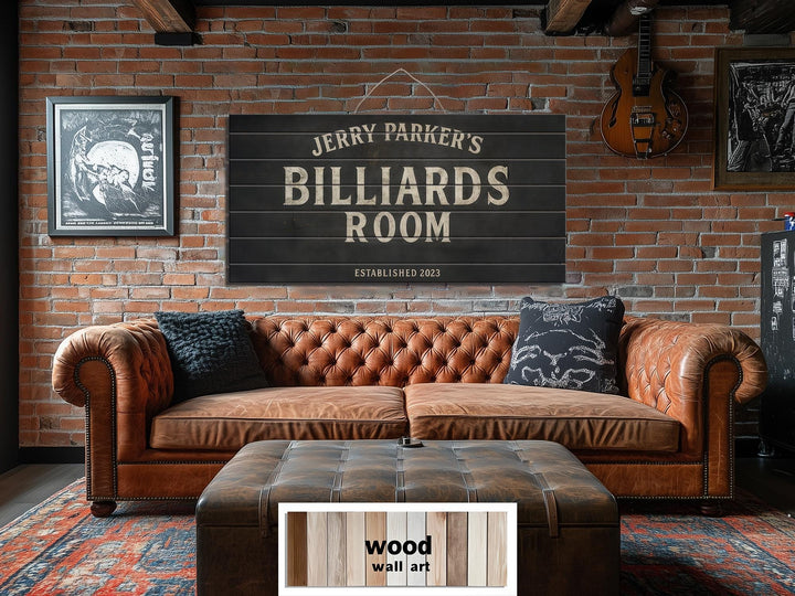 Custom Billiards Wall Art - Distressed Wood Sign | Personalized Pool Table Decor
