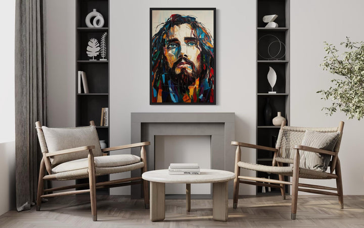 Modern Jesus Canvas Art – Abstract Colorful Christian Wall Decor with Floating Frame