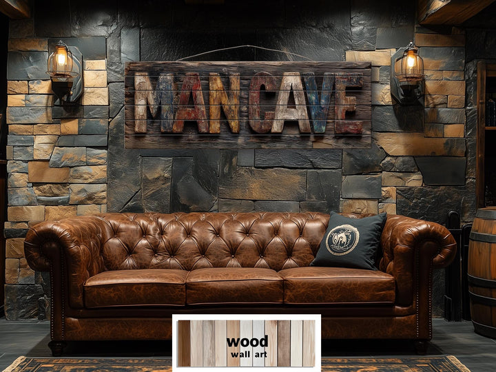 Man Cave Distressed Wood Sign Rustic Masculine Den Wall Art