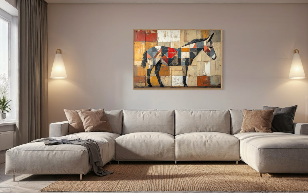 Abstract Primitive Donkey Rustic Southwestern Canvas Wall Art in beige living room