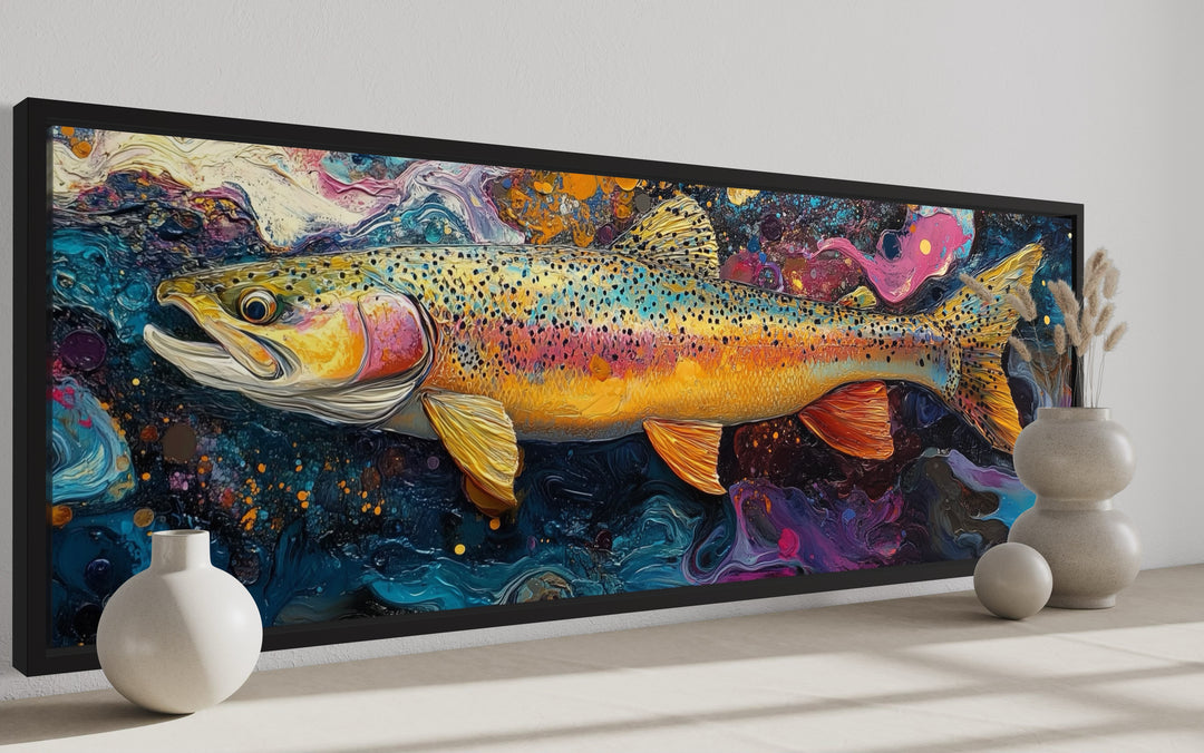 Colorful Rainbow Trout Fish Framed Canvas Wall Art side view