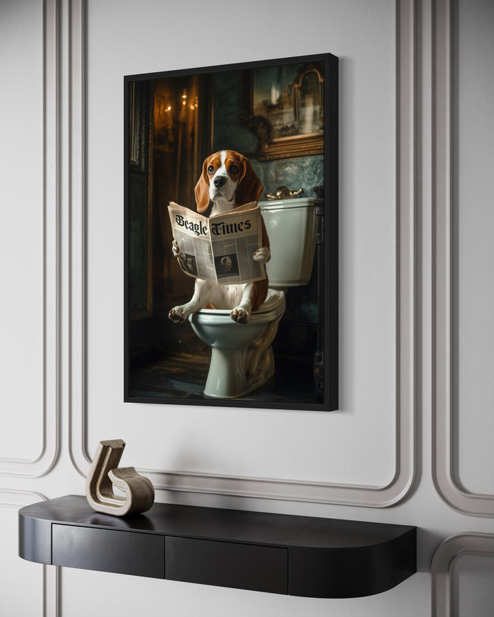 Beagle On The Toilet Reading Newspaper wall art side view