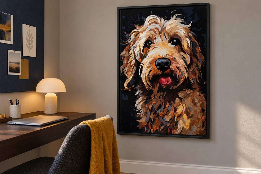 Goldendoodle Pop Art Framed Canvas Wall Art