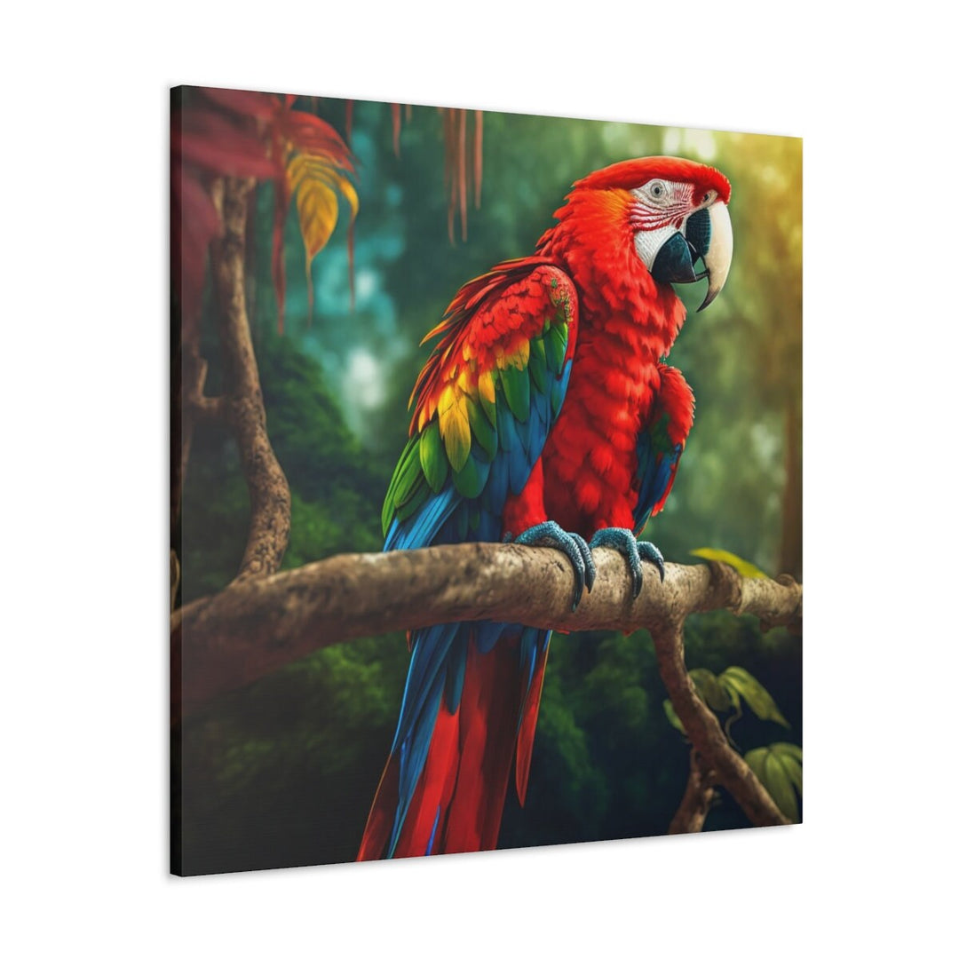 Scarlet Macaw Parrot Framed Canvas Wall Art side view