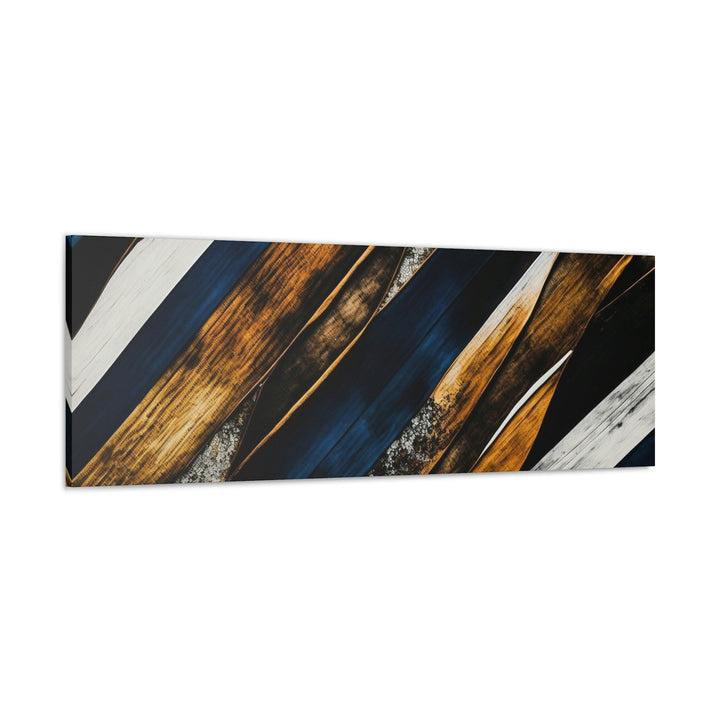 Navy Blue And Gold Long Horizontal Narrow Modern Rustic Framed Canvas Wall Art side view