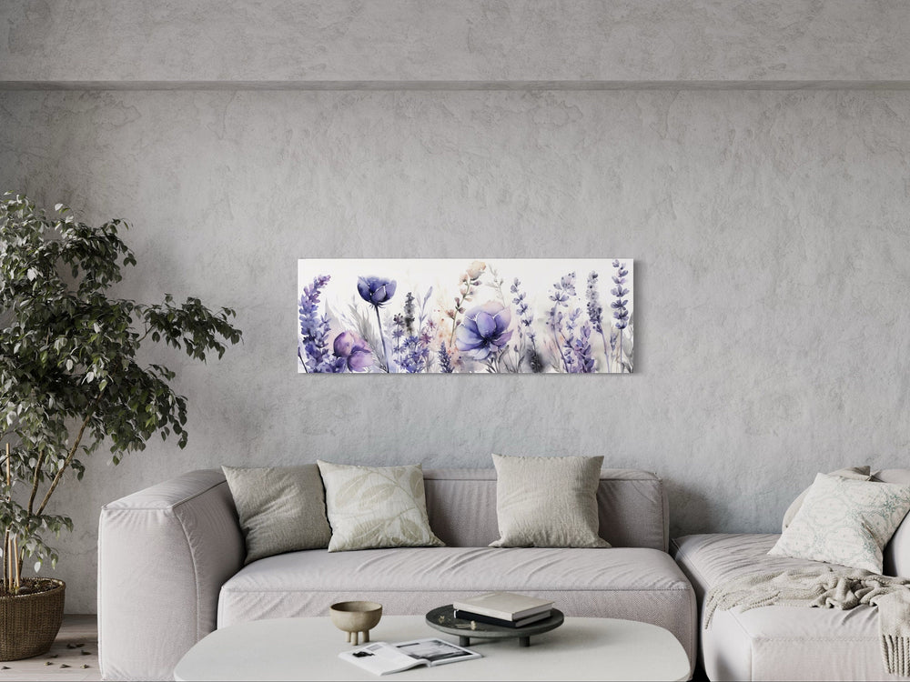Lavender Wildflowers Panoramic Purple Above couch Wall Art