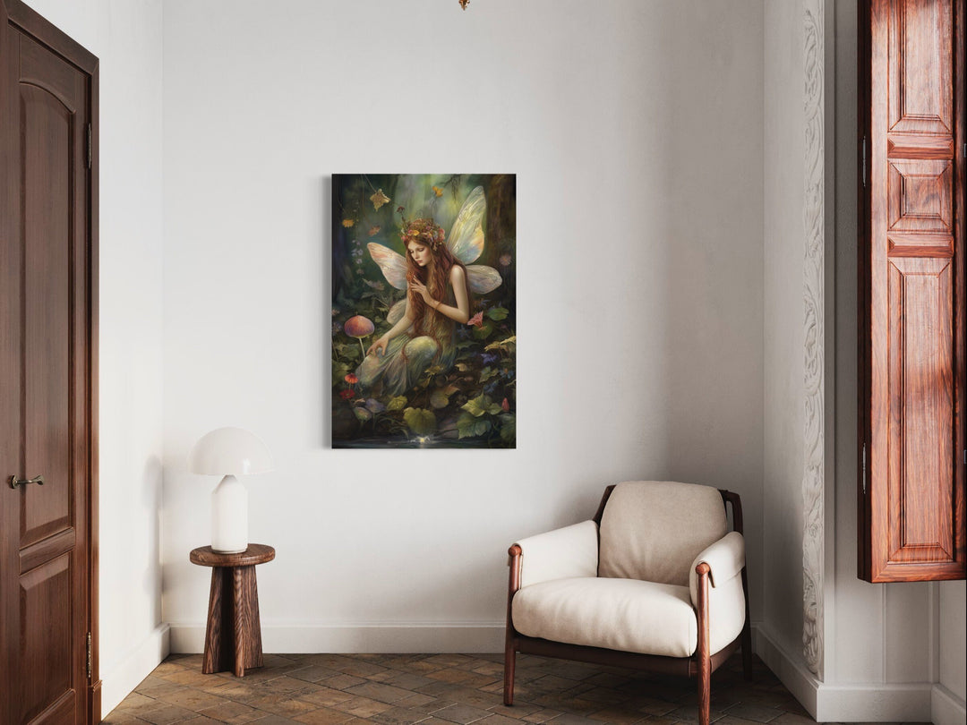 Beautiful Fairy In Enchanted Forest Framed Canvas Wall Art in living room