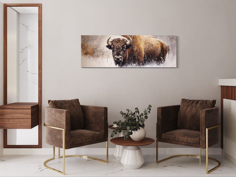 American Buffalo panoramic Framed Canvas Wall Art