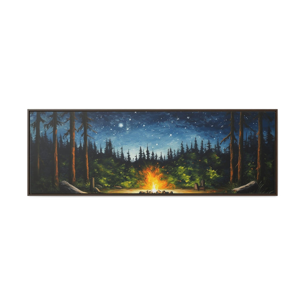 Campfire in The Forest Cozy Cabin Above Mantel Wall Art close up