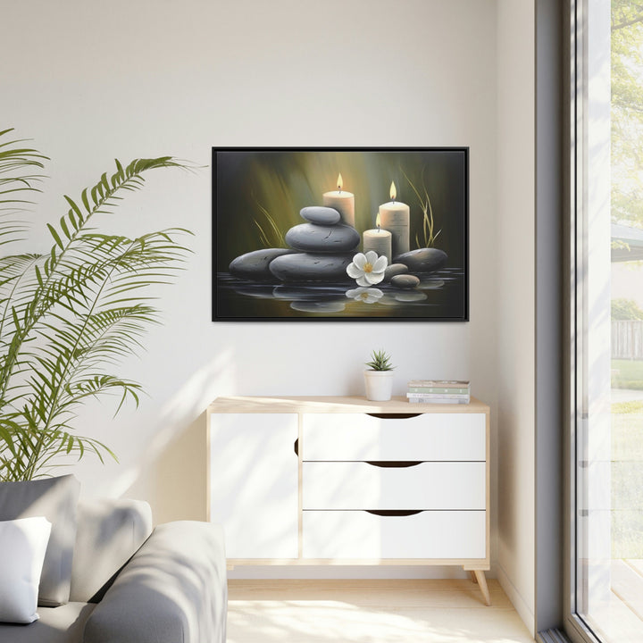 Zen Stones and Candles Framed Canvas Wall Art above table