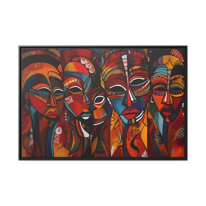 Traditional Red African Masks Framed Canvas Wall Art close up