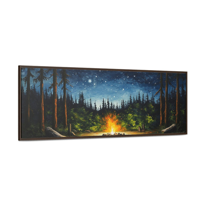 Campfire in The Forest Cozy Cabin Above Mantel Wall Art side view