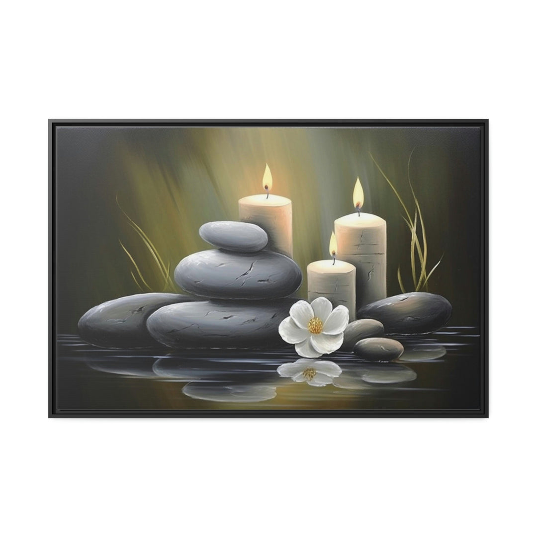 Zen Stones and Candles Framed Canvas Wall Art close up