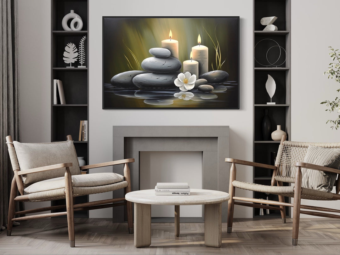 Zen Stones and Candles Framed Canvas Wall Art