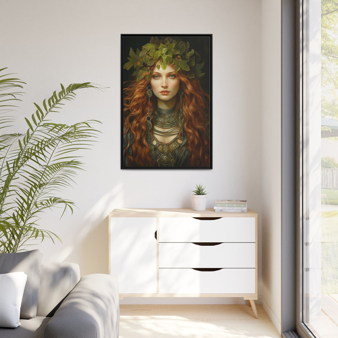 Brigid Celtic Goddess Framed Canvas Wall Art in living room