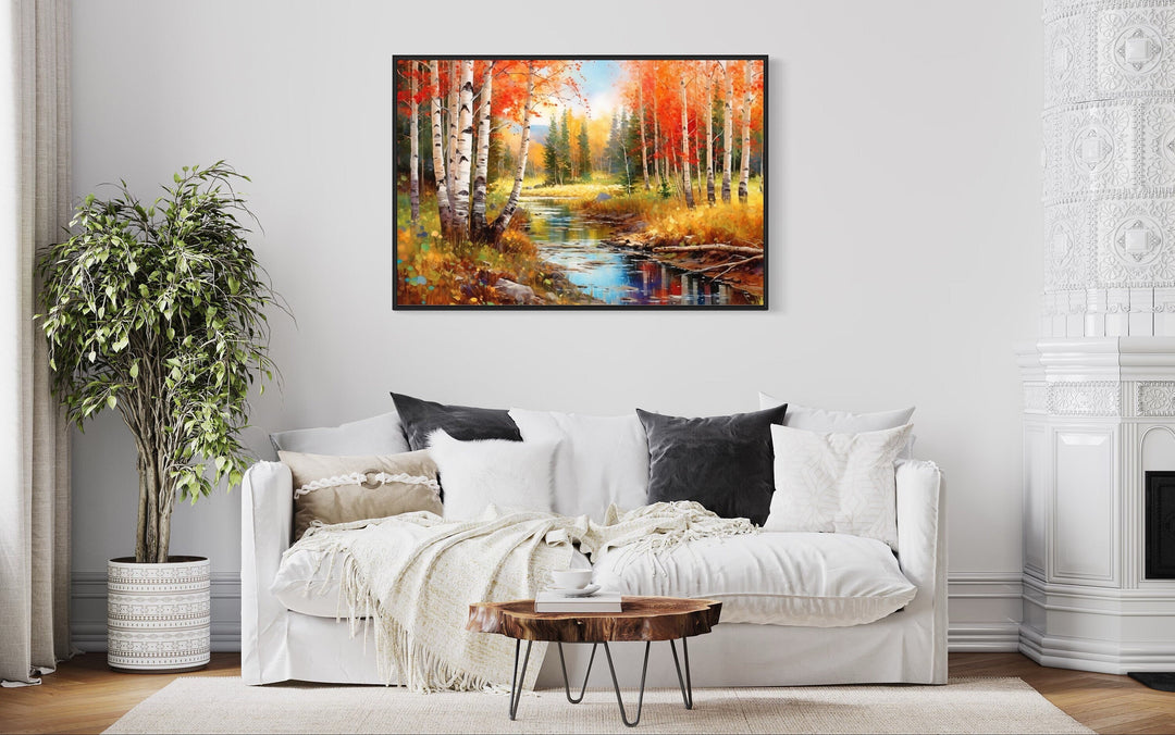 Autumn Birch Trees Forest Watercolor Framed Canvas Wall Art