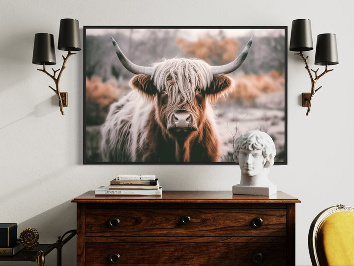 Sepia Highland Cow Photography Wall Art close up