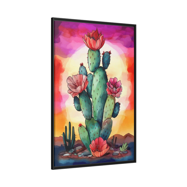 Colorful Cactus Watercolor Painting Framed Canvas Wall Art side view