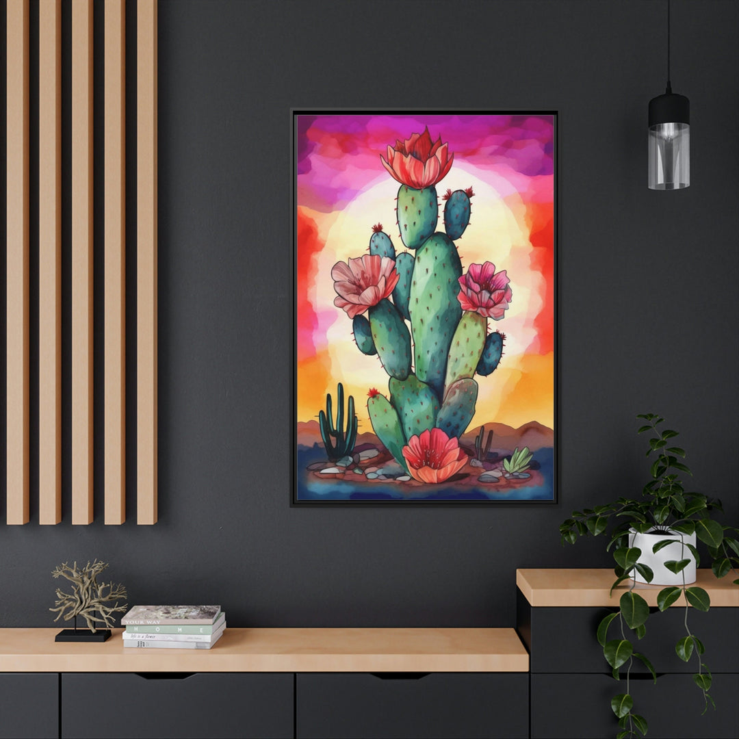 Colorful Cactus Watercolor Painting Framed Canvas Wall Art in the office