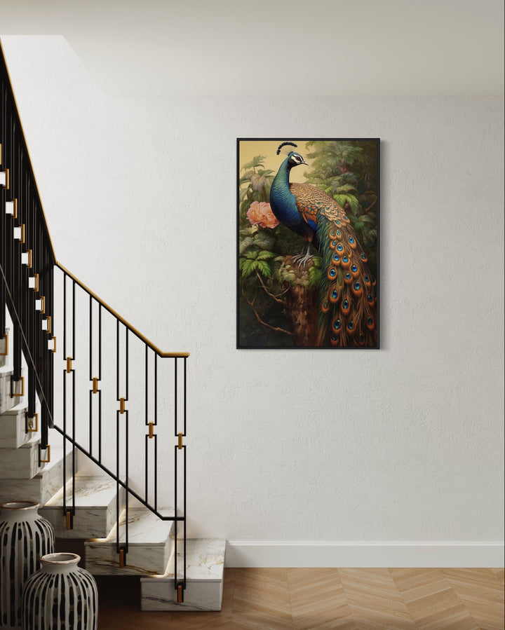 Chinese Peacock Framed Canvas Wall Art in the hall